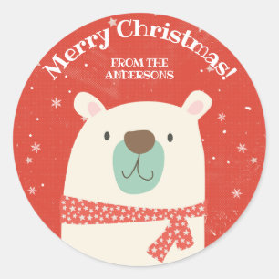 Adesivo Redondo Urso Polar de Natal Personalizado