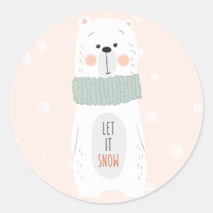 Adesivo Redondo Urso polar - Deixe nevar - Vinheta de Natal