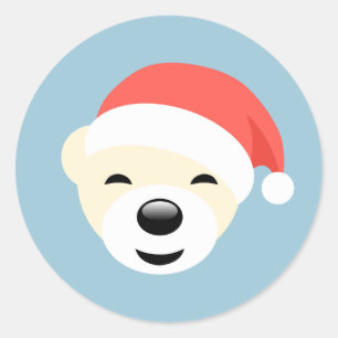 Adesivo Redondo Urso polar do Natal em Red Hat na luz - azul