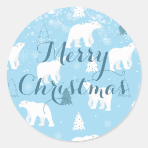 Adesivo Redondo Urso Polar Flocos de Neve Personalizado
