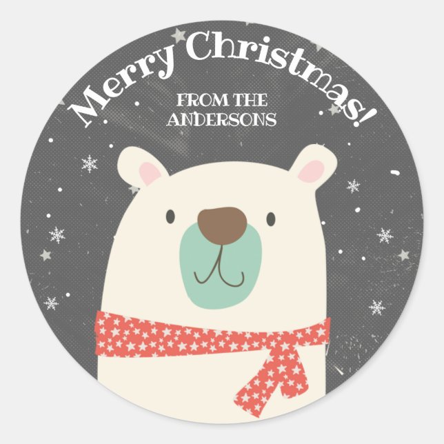 Adesivo Redondo Urso Polar Fofo Natal (Frente)