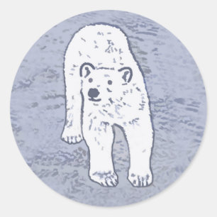 Adesivo Redondo Urso Polar na Pintura no Gelo - Arte Original da V