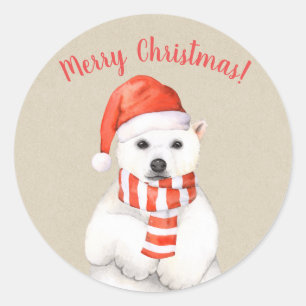 Adesivo Redondo Urso Polar Natal País de Inverno Festa Personaliza