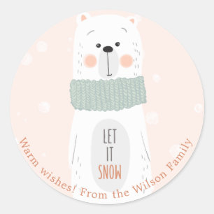 Adesivo Redondo Urso polar - Pau de Natal Personalizado Bonito