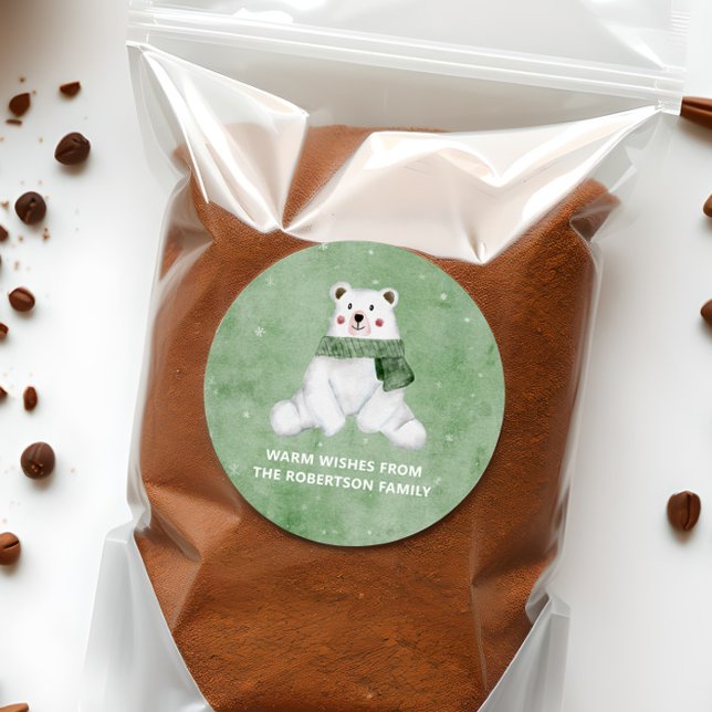 Adesivo Redondo Urso Polar Vestindo Espinho Verde Deixá-lo Neve Fe (Criador carregado)