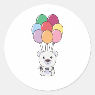 Adesivo Redondo Urso Polar Voa Com Balões Coloridos