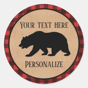 Adesivo Redondo Urso Preto Em Xadrez Vermelho E Preto Personalizad