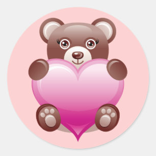 ADESIVO REDONDO URSO QUE GUARDARA O CORAÇÃO COR-DE-ROSA