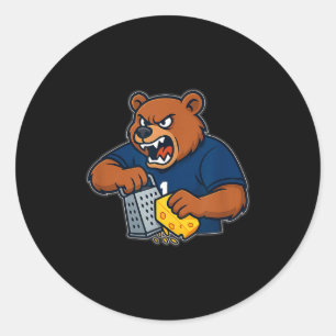 Adesivo Redondo Urso Ralando Queijo Engraçado