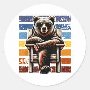 Adesivo Redondo Urso Retro Legal de Óculos de Sol 70s 80s 90s Novi