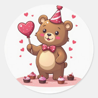 Adesivo Redondo Urso Romântico Que Oferece Pop Em Forma De Coração