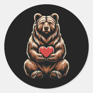 Adesivo Redondo Urso Segurando Coração Dia dos Namorados Fofo Dia 