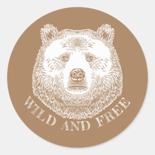 Adesivo Redondo Urso, Selvagem E Gratuita, Ilustração Desenhada 