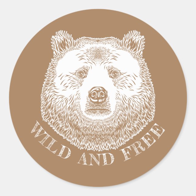 Adesivo Redondo Urso, Selvagem E Gratuita, Ilustração Desenhada À  (Frente)