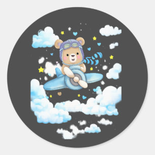 Adesivo Redondo Urso Teddy Piloto Avião Fofo