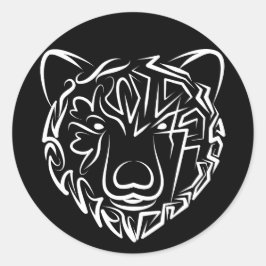 Adesivo Redondo Urso Tribal Negro e Branco