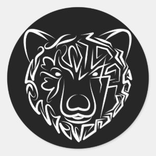 Adesivo Redondo Urso Tribal Negro e Branco