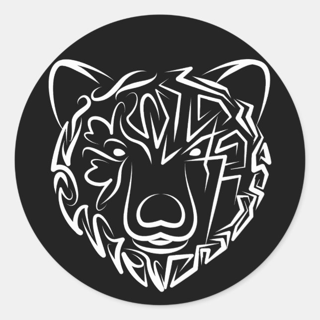 Adesivo Redondo Urso Tribal Negro e Branco (Frente)