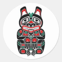 Adesivo Redondo Urso vermelho e verde do espírito do Haida