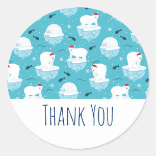 Adesivo Redondo Ursos Polares Bonitos em Santa Hats, Padrão de Nat