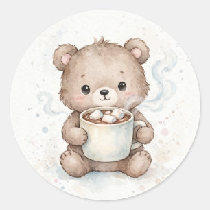 Adesivo Redondo Ursozinho de Chocolate Quente de Natal