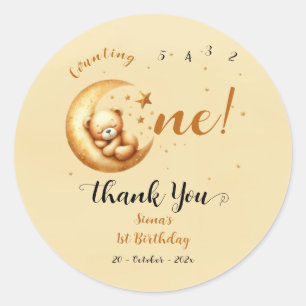 Adesivo Redondo Ursozinho Fofo Dormindo na Lua 1º Aniversário