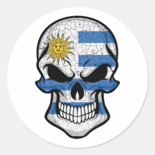 Adesivo Redondo Uruguai Smiling Skull Flag