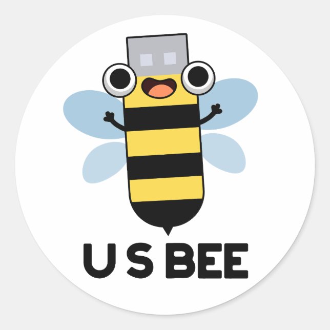 Adesivo Redondo US Bee Funny USB Technical Pun (Frente)