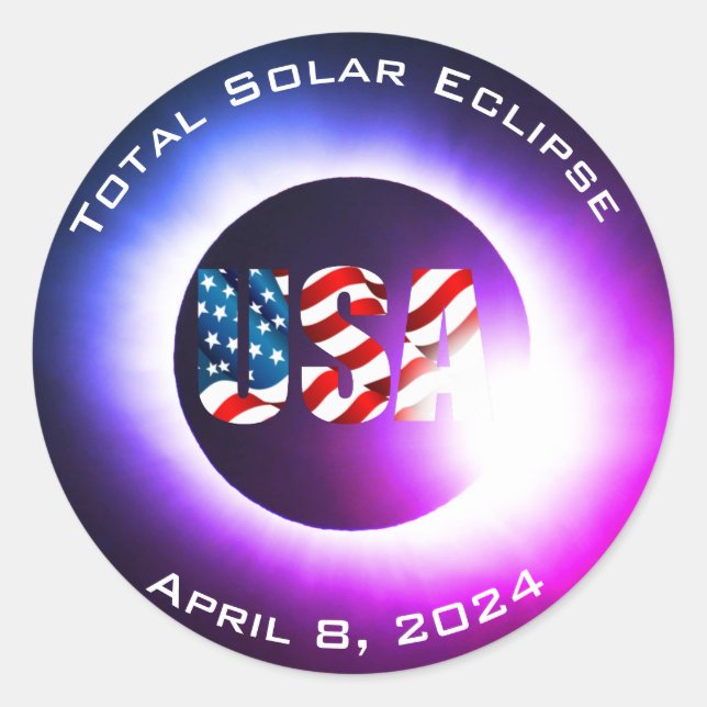 Adesivo Redondo US FLAG Elipse solar total, 8 de abril de 2024 (Frente)