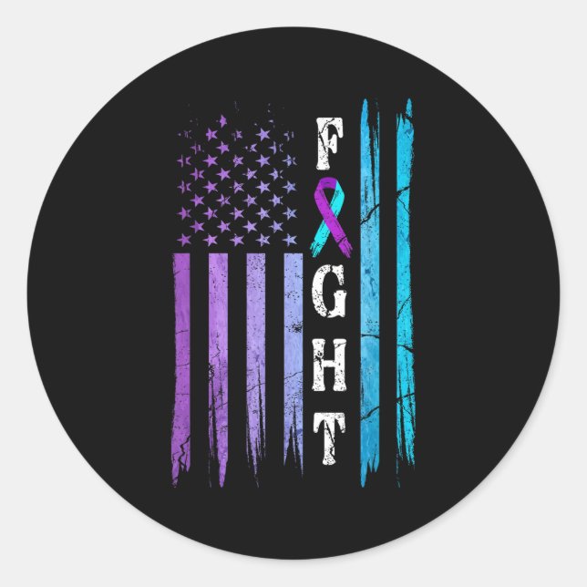 Adesivo Redondo Us Flag Suicide Prevention Awareness Fight Wear Pu (Frente)