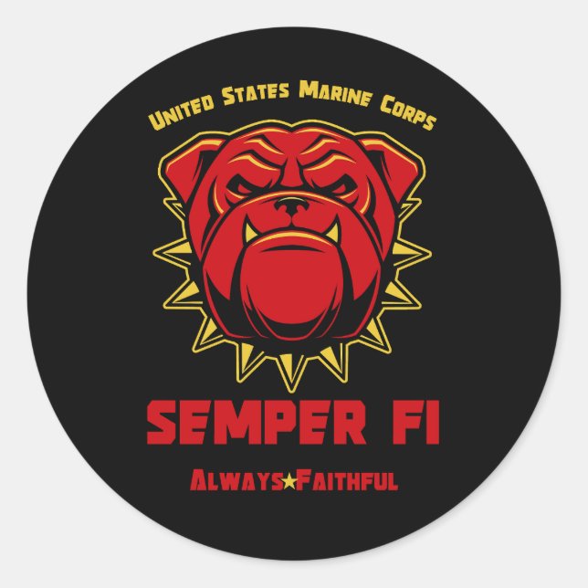 Adesivo Redondo US Marines Bulldog Mascot Semper Fi (Frente)