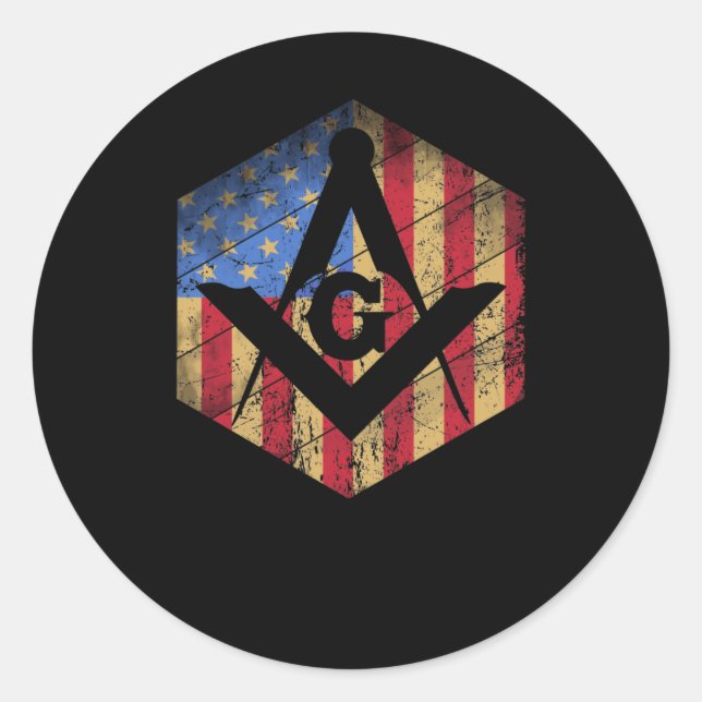 Adesivo Redondo US Mason Flag Square e Compass Masonic Shiner (Frente)