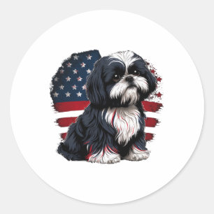 Adesivo Redondo Usa 4 De Julho Shih Tzu Patriótico Americano Shi