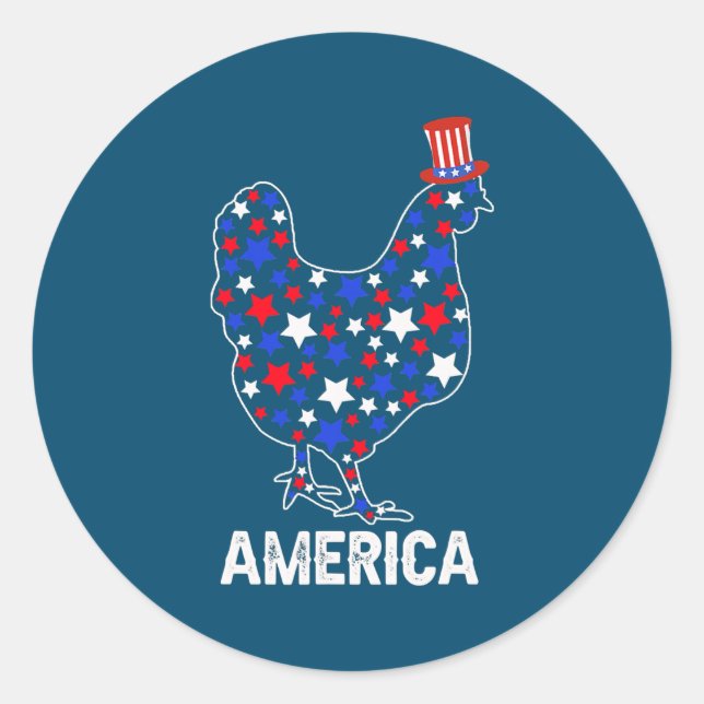 Adesivo Redondo USA American Flag Chicken 4 de julho (Frente)
