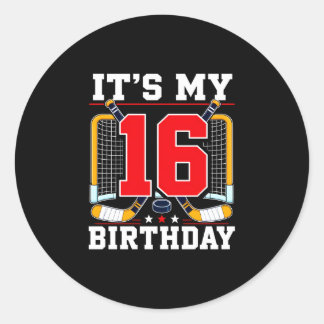 Adesivo Redondo Usa flag 16th birthday hockey player 16 years old