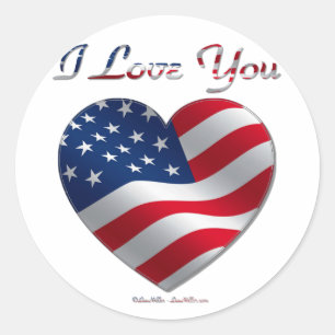 Adesivo Redondo USA Flag Heart I Love You