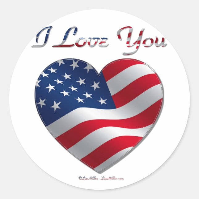Adesivo Redondo USA Flag Heart I Love You (Frente)