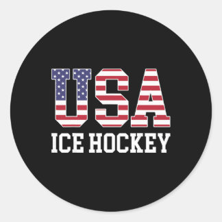 Adesivo Redondo Usa Flag Hockey Player - American Usa Ice Hockey 