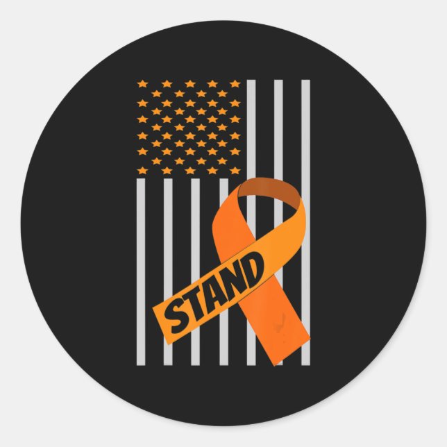 Adesivo Redondo USA Flag Ribbon Leukemia Awareness  Family Support (Frente)