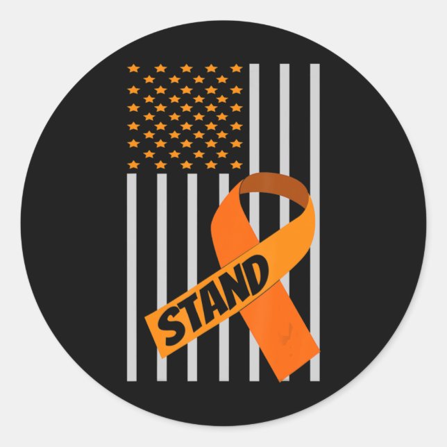 Adesivo Redondo USA Flag Ribbon Leukemia Awarkemia - Apoio à Famíl (Frente)