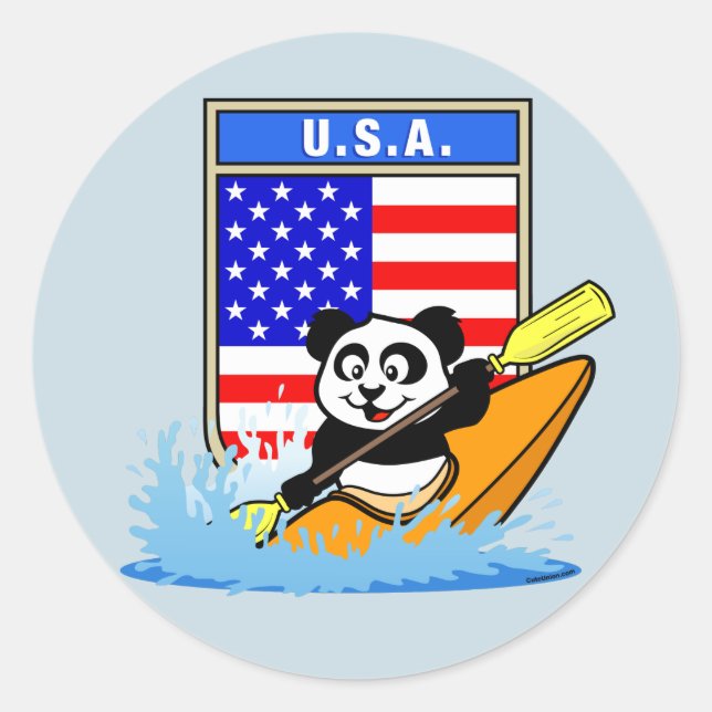 Adesivo Redondo USA Kayaking Panda (Frente)