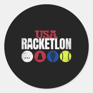 Adesivo Redondo Usa Racketlon - Mesa de Badminton Squash Tenn