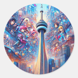 Adesivo Redondo USA Tower Sticker - Icônico American Skyline