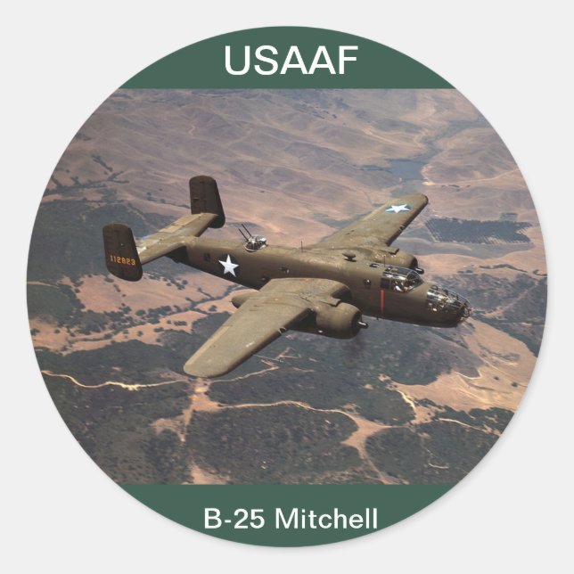 Adesivo Redondo USAAF B- 25 Mitchell Sticker (Frente)