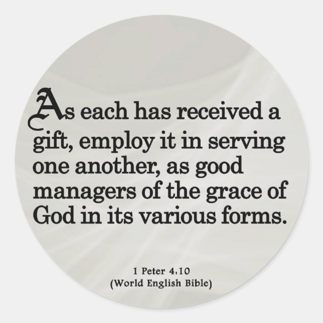 Adesivo Redondo Usando presentes de Deus 1 Peter 4:10 (Frente)