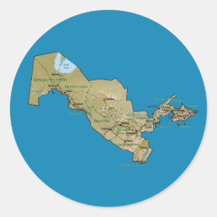 Adesivo Redondo Usbequistão Map Sticker