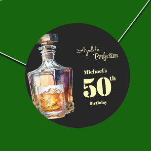 Adesivo Redondo Uscado à Perfeição Whiskey de Aniversário de 50 an