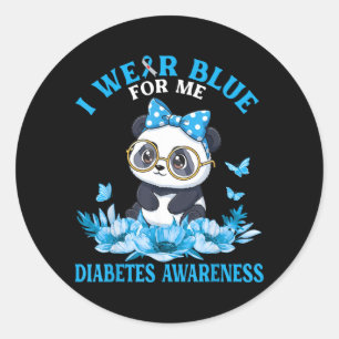 Adesivo Redondo Use Azul Para Diabetes Flores de Panda Fofo
