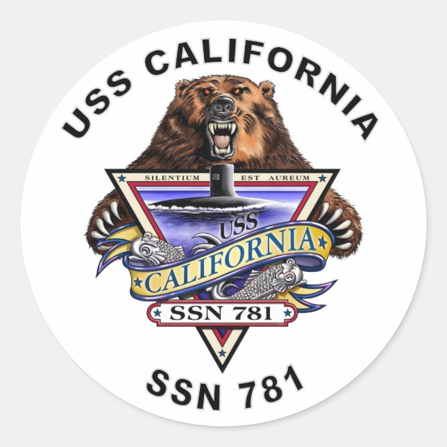 Adesivo Redondo USS California SSN 781 Navio Crest (Frente)