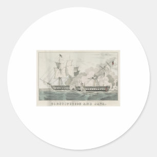 Adesivo Redondo Uss Constituição & Hms Java Naval Batalha Illu